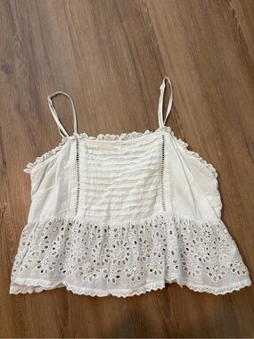 American Eagle Outfitters White Eyelet Camisole with Ruffle Trim